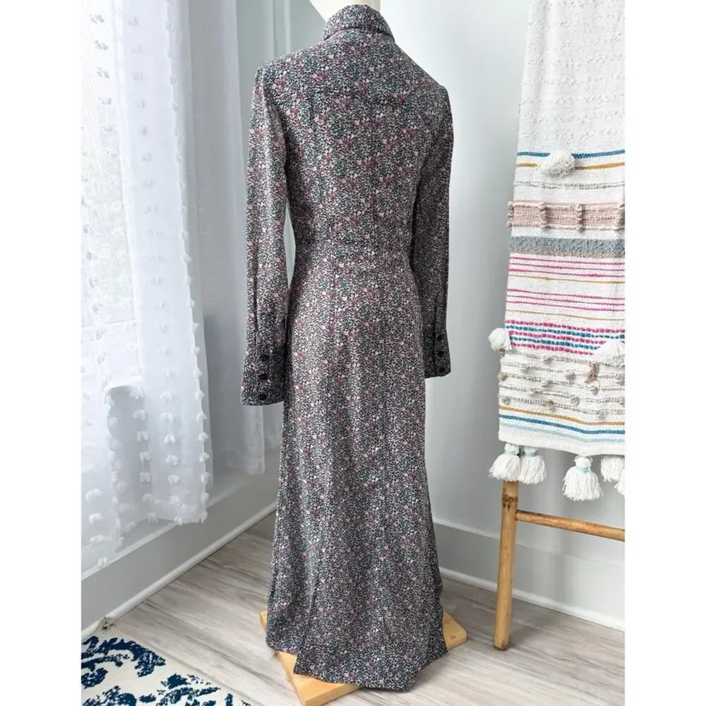 GANNI Floral Midi Shirt Dress Long Sleeves Button Front Side Slits Size 36 Small - Picture 6 of 14
